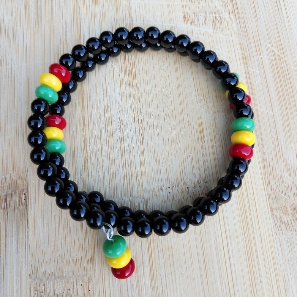 Hand Crafted Black Beaded Bracelet with Multicolor Accents Juneteenth Freedom